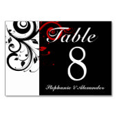 Zwart Wit Rood Omgekeerde Swirl Trouwtafel Nummer Kaart (Voorkant)