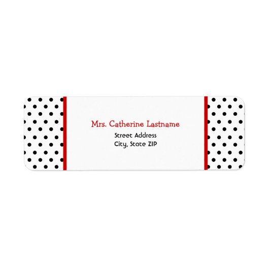Zwart Wit & Rood Polka Dot Adres Label Sticker (Voorkant)