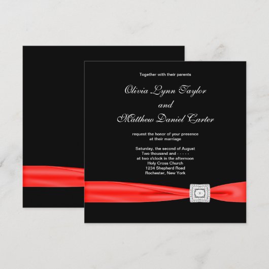Zwart Wit Rood Rood Zwart Trouwen Kaart (Voorkant / Achterkant)