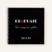 Zwart wit rood script afstuderen naam notitieboek (Voorkant)