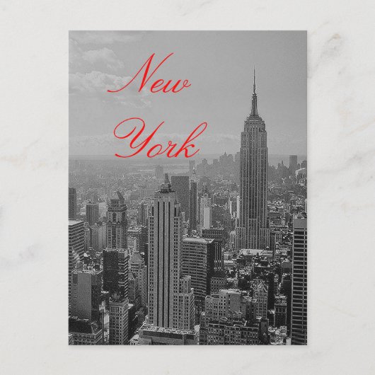  zwart-wit rood script New York Briefkaart (Voorkant)
