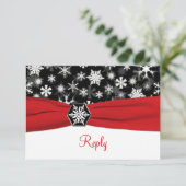 Zwart, Wit, Rood Sneeuwvlokken Huwelijksantwoord K RSVP Kaartje (Staand voorkant)