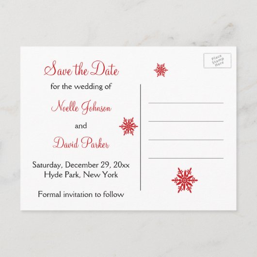 Zwart, Wit, Rood Sneeuwvlokken Sla de Datum Kaart (Achterkant)