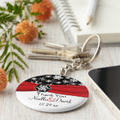 Zwart, wit, rood sneeuwvlokken Sleutelhanger (Zijkant)