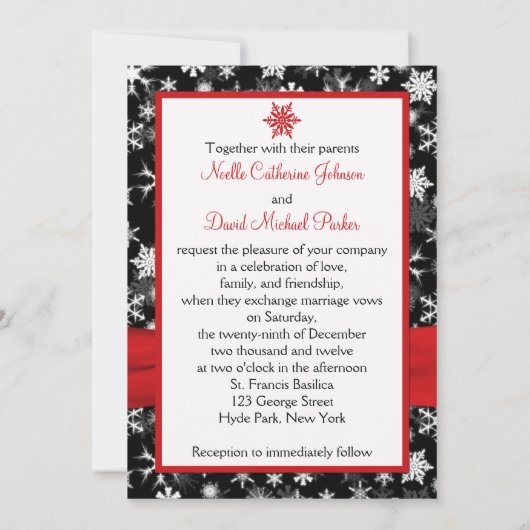 Zwart, Wit, Rood Sneeuwvlokken Uitnodiging voor br (Achterkant)