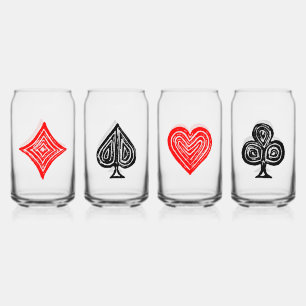 Zwart/Wit/Rood Spelen Kaart Alle Symbolen Lino Cut Blikvorm Glas