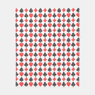 Zwart/Wit/Rood Spelen Kaart Alle Symbolen Lino Cut Fleece Deken