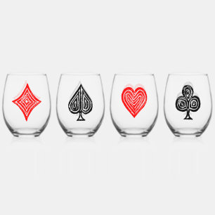 Zwart/Wit/Rood Spelen Kaart Alle Symbolen Lino Cut Wijnglas Zonder Voet