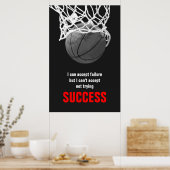 Zwart Wit Rood Succes Quote Basketbal Poster (Keuken)