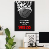Zwart Wit Rood Succes Quote Basketbal Poster (Thuiskantoor)