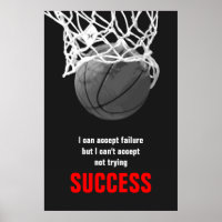 Zwart Wit Rood Succes Quote Basketbal Poster
