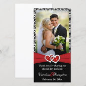 Zwart Wit Rood Verbonden Harten Trouw Fotokaartje Bedankkaart (Voorkant / Achterkant)