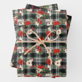 Zwart Wit Rood Verdrietig Kerst Plaid Florals Inpakpapier Vel (In situ)