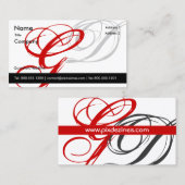 Zwart wit rood visitekaartje Monogram A tot Z (Voorkant / Achterkant)