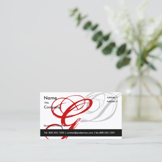 Zwart wit rood visitekaartje Monogram A tot Z (Staand voorkant)