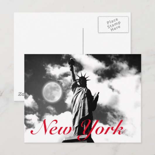 Zwart wit rood Vrijheidsbeeld New York City Briefkaart (Voorkant / Achterkant)