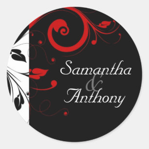 Zwart, wit, rood wervelingsafdichting die overeenk ronde sticker