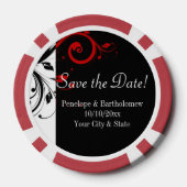 Zwart, Wit, Rood wervelingshuwelijk Sla de datum o Pokerchips (Achterkant)
