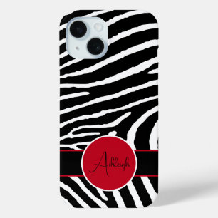 Zwart, Wit, Rood Zebra Print iPhone 15 Case