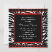 Zwart Wit Rood Zebra Sweet 16 Party Kaart (Achterkant)
