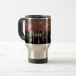 Zwart-wit roodbruin Glitter Travel Mug Reisbeker