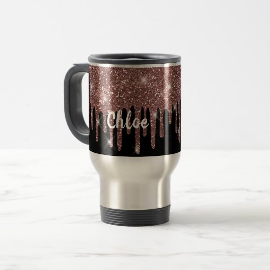 Zwart-wit roodbruin Glitter Travel Mug Reisbeker (Voorkant links)