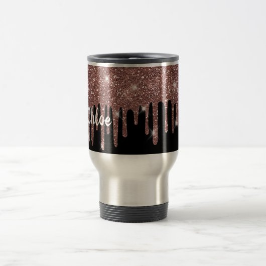 Zwart-wit roodbruin Glitter Travel Mug Reisbeker (Center)