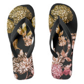 Zwart-wit roodbruin goud botanische Floral Toile Teenslippers (Voetbed)