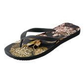 Zwart-wit roodbruin goud botanische Floral Toile Teenslippers (Schuin)
