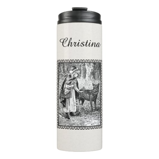 Zwart Wit Roodkapje Mand Wolf Thermosbeker (Voorkant)
