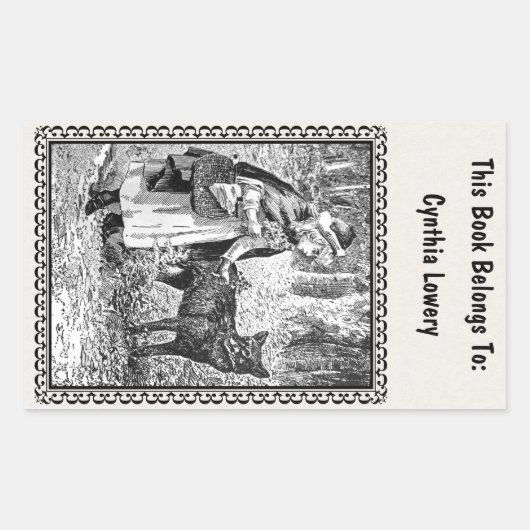  Zwart Wit Roodkapje Wolf in Lijst Rechthoekige Sticker (Voorkant)