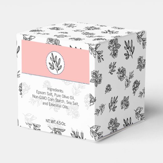 Zwart & wit roos bladeren lijn kunst bad bom doos bedankdoosjes (Achterkant)