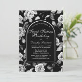 Zwart wit Roos bloemboog zoet zestien Kaart (Staand voorkant)