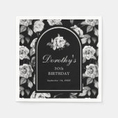 Zwart Wit Roos Bloemenboog 30e Verjaardagsfeest Servet (Voorkant)