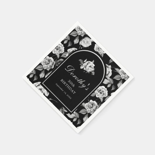 Zwart Wit Roos Bloemenboog 30e Verjaardagsfeest Servet (Hoek)