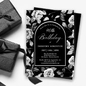 Zwart Wit Roos Bloemenboog 90e Verjaardag Kaart