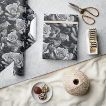 Zwart & wit roos bloemenpatroon inpakpapier