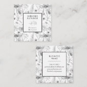 Zwart wit roos botanisch vierkante visitekaartje (Voorkant / Achterkant)