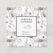 Zwart wit roos botanisch vierkante visitekaartje (Voorkant)