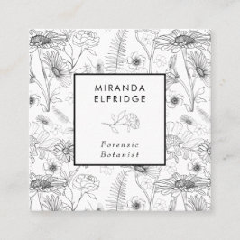Zwart wit roos botanisch vierkante visitekaartje