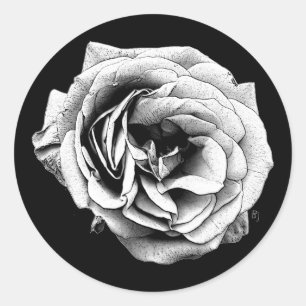 Zwart wit Roos Elegant Ronde Sticker