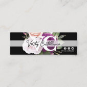 Zwart Wit  Roos Floral Modern Persoonlijk QR Mini Visitekaartje (Voorkant)