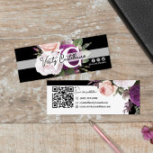 Zwart Wit  Roos Floral Modern Persoonlijk QR Mini Visitekaartje