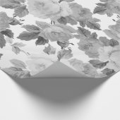  zwart wit roos floreel patroon cadeaupapier (Hoek)
