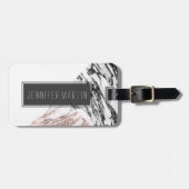 Zwart wit Roos Gold Marble Geometric Triangles Bagagelabel (Voorkant horizontaal)