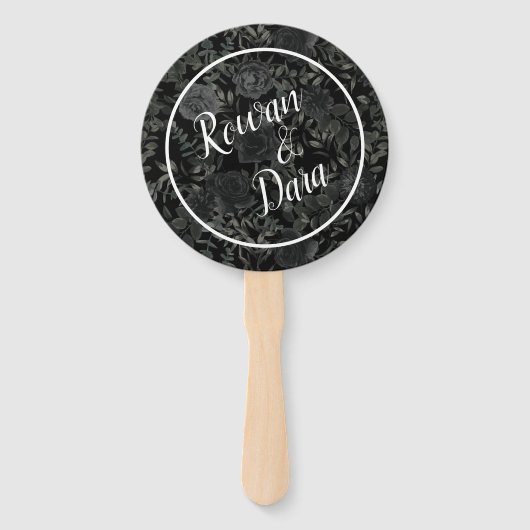 Zwart Wit Roos Gotische bruiloft Handwaaier (Voorkant)