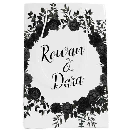 Zwart Wit Roos Gotische bruiloft Medium Cadeauzakje (Voorkant)