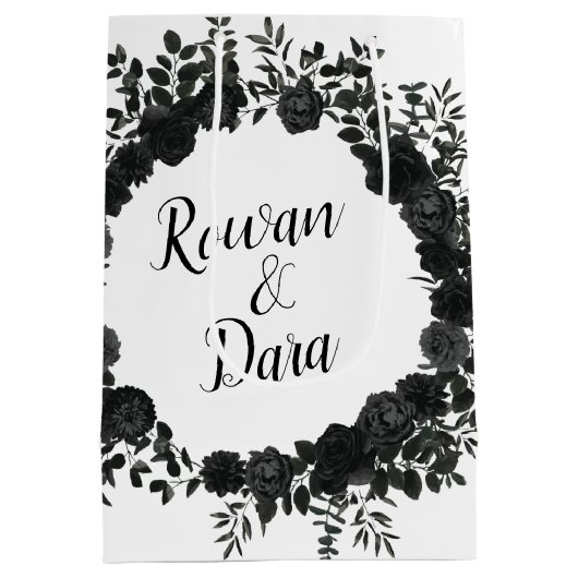 Zwart Wit Roos Gotische bruiloft Medium Cadeauzakje (Achterkant)