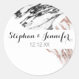 Zwart Wit Roos Goud Marmer Geometrische Driehoeken Ronde Sticker