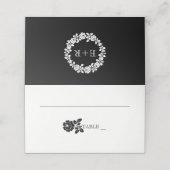 Zwart wit roos met gevouwen escorte plaatskaartje (Buitenkant ongevouwen)